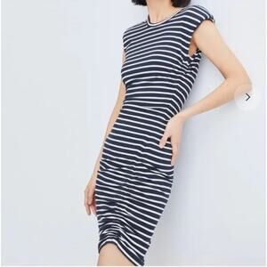 VERONICA BEARD Blue White Stripe Womens Brompton Ruched Stretch Midi Dress Large